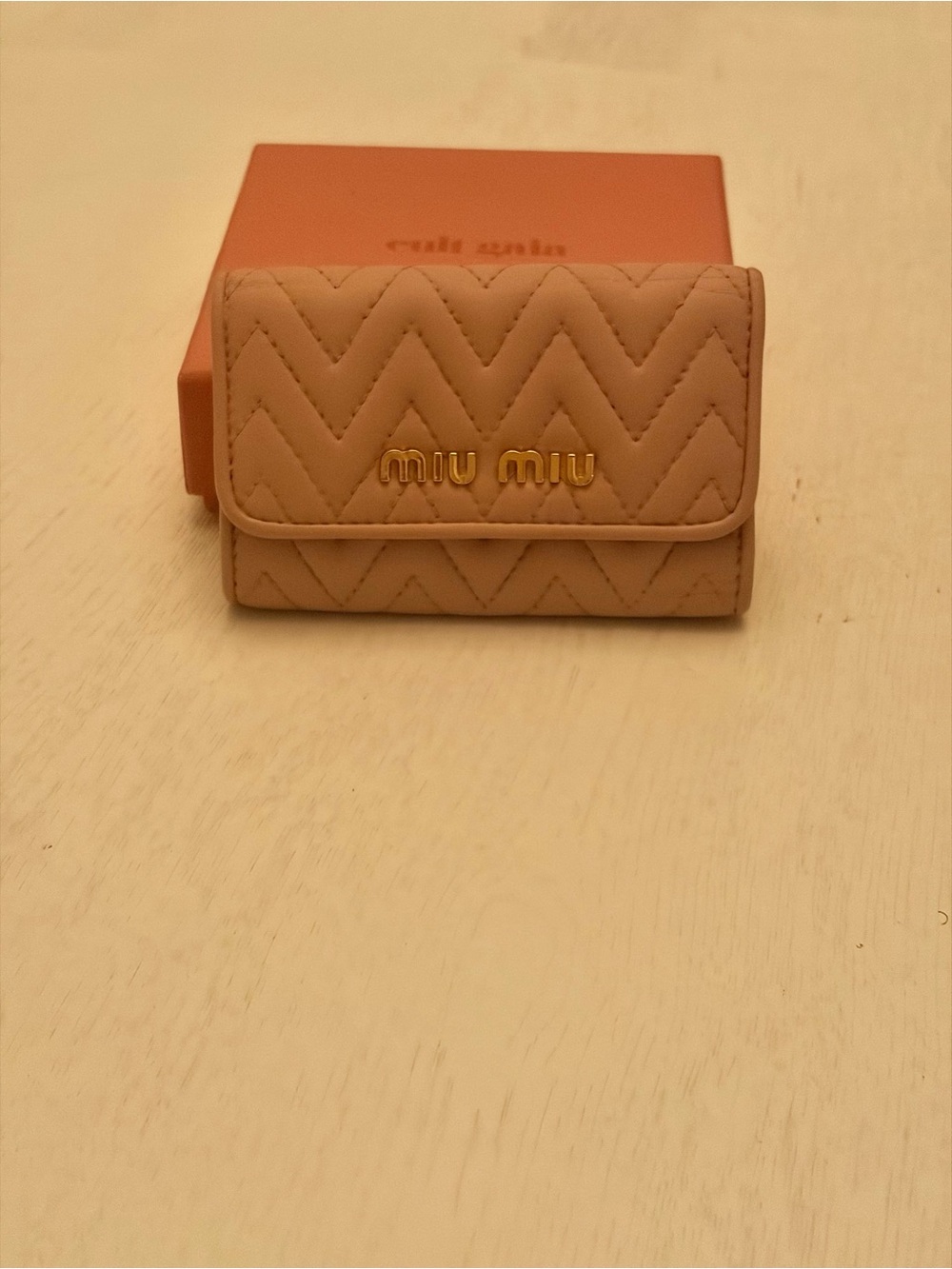 Miu Miu Quilted Blush Pink Leather Key Case with Gold Logo